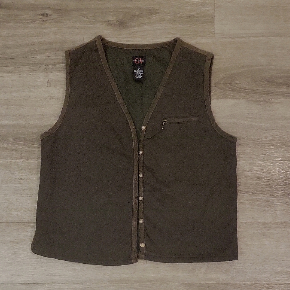 Gloria Vanderbilt Green Knit Vest with V-Neck Corduroy Back